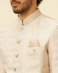 Manyavar Men Cream Pink Imperial Jaal Patterned Sherwani Set