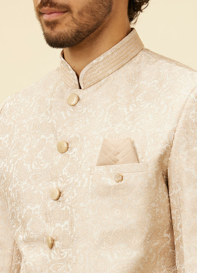 Manyavar Men Cream Pink Imperial Jaal Patterned Sherwani Set