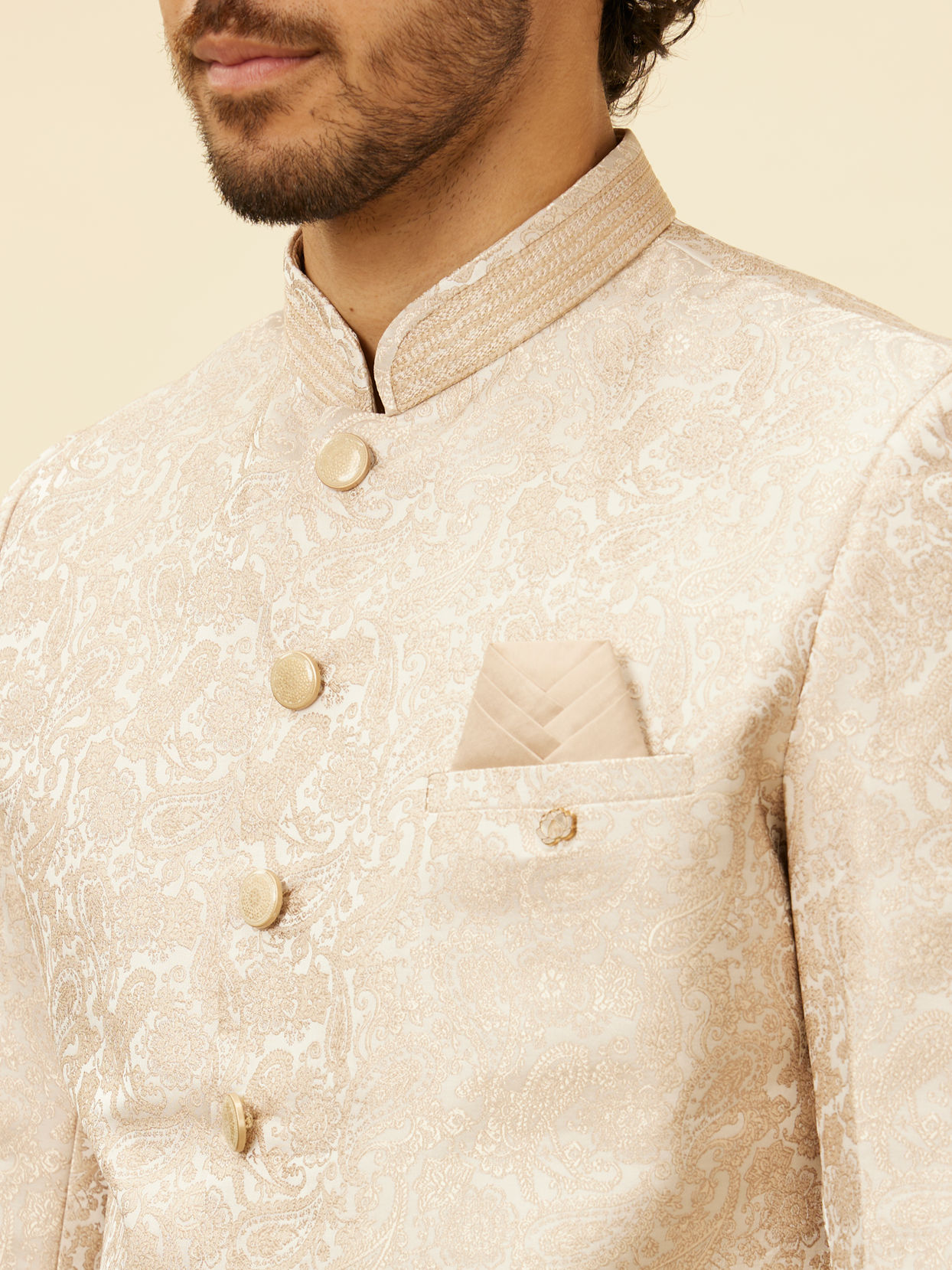 Manyavar Men Cream Pink Imperial Jaal Patterned Sherwani Set