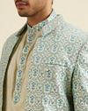 Manyavar Men Aqua Green Floral Motif Open Sherwani Set