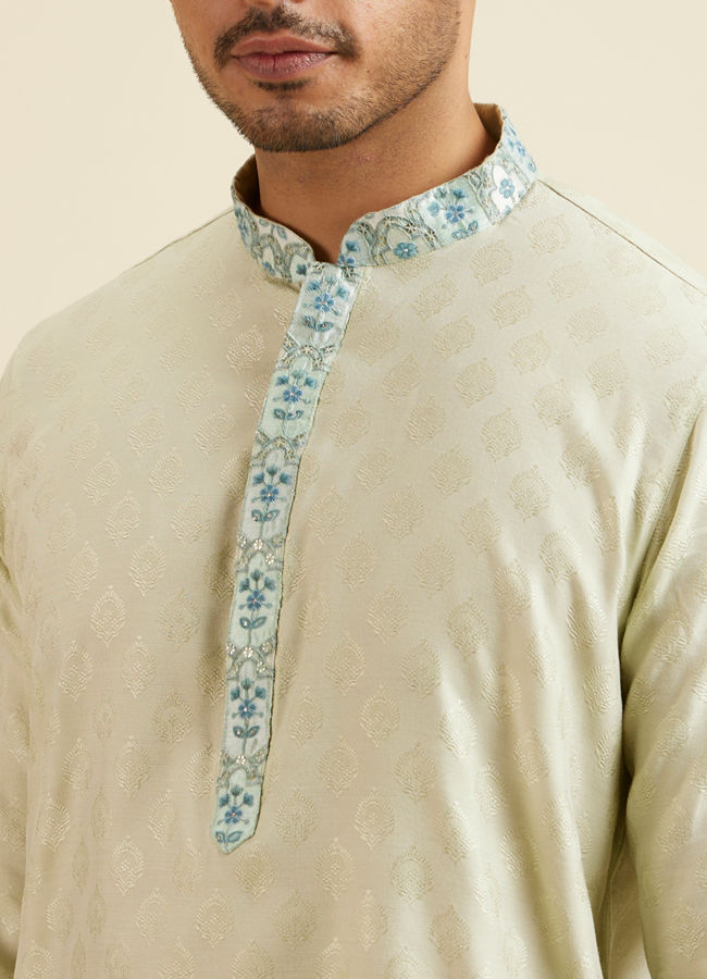 Manyavar Men Aqua Green Floral Motif Sherwani Set
