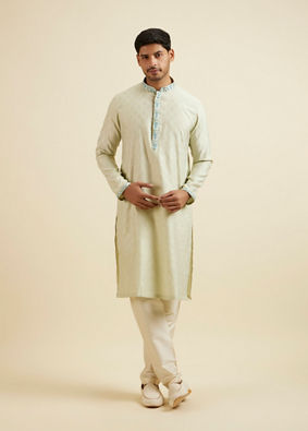 alt message - Manyavar Men Aqua Green Floral Motif Sherwani Set image number 4