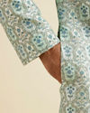 alt message - Manyavar Men Aqua Green Floral Motif Sherwani Set image number 5