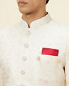 Manyavar Men Pearl White Floral Jaal Patterned Sherwani Set