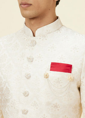 alt message - Manyavar Men Pearl White Floral Jaal Patterned Sherwani Set image number 1