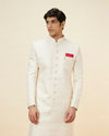 Manyavar Men Pearl White Floral Jaal Patterned Sherwani Set