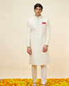 Manyavar Men Pearl White Floral Jaal Patterned Sherwani Set