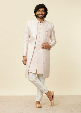 alt message - Manyavar Men Dusty Pink Self-Patterned Sherwani Set image number 2