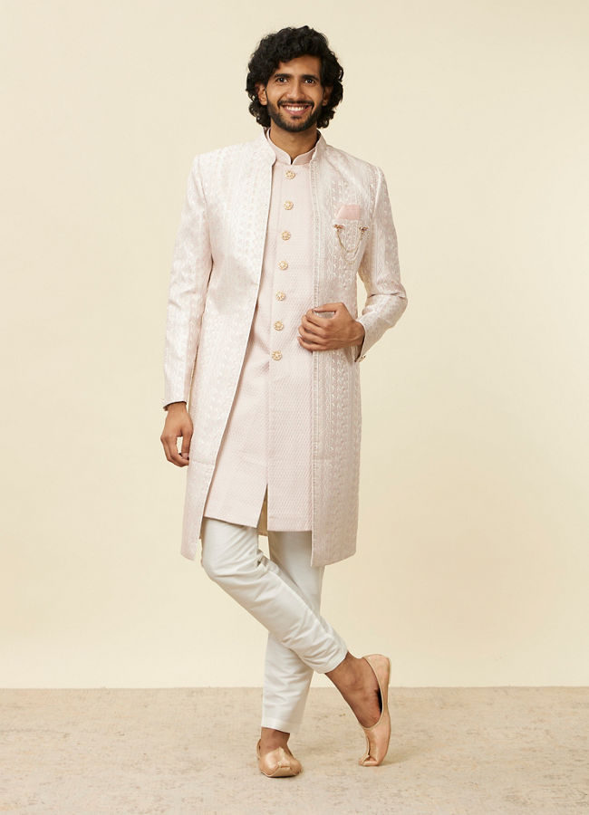 Manyavar Men Dusty Pink Self Patterned Sherwani Set