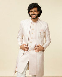 Manyavar Men Dusty Pink Self Patterned Sherwani Set