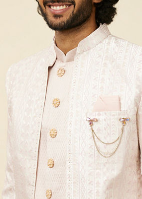 alt message - Manyavar Men Dusty Pink Self-Patterned Sherwani Set image number 1