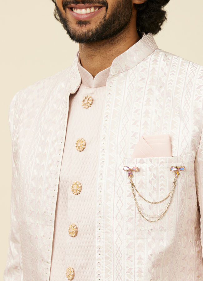 Manyavar Men Dusty Pink Self Patterned Open Sherwani Set