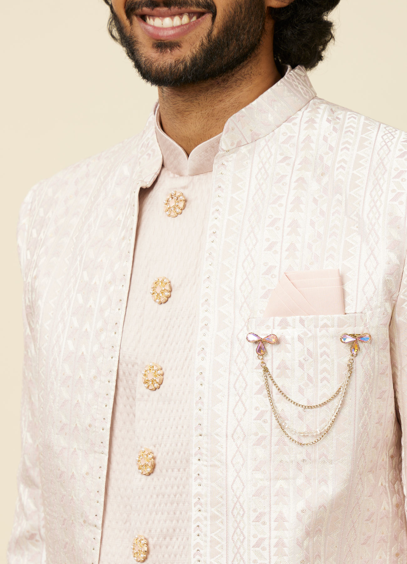 Manyavar Men Dusty Pink Self Patterned Sherwani Set