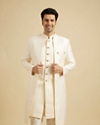 Manyavar Men Baby Pink Fern Patterned Sherwani Set with Sequin Highlights image number 0