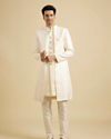 Manyavar Men Baby Pink Fern Patterned Sherwani Set with Sequin Highlights