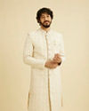 Cream Beige Jaal Medallion Patterned Sherwani Set with Rhinestones