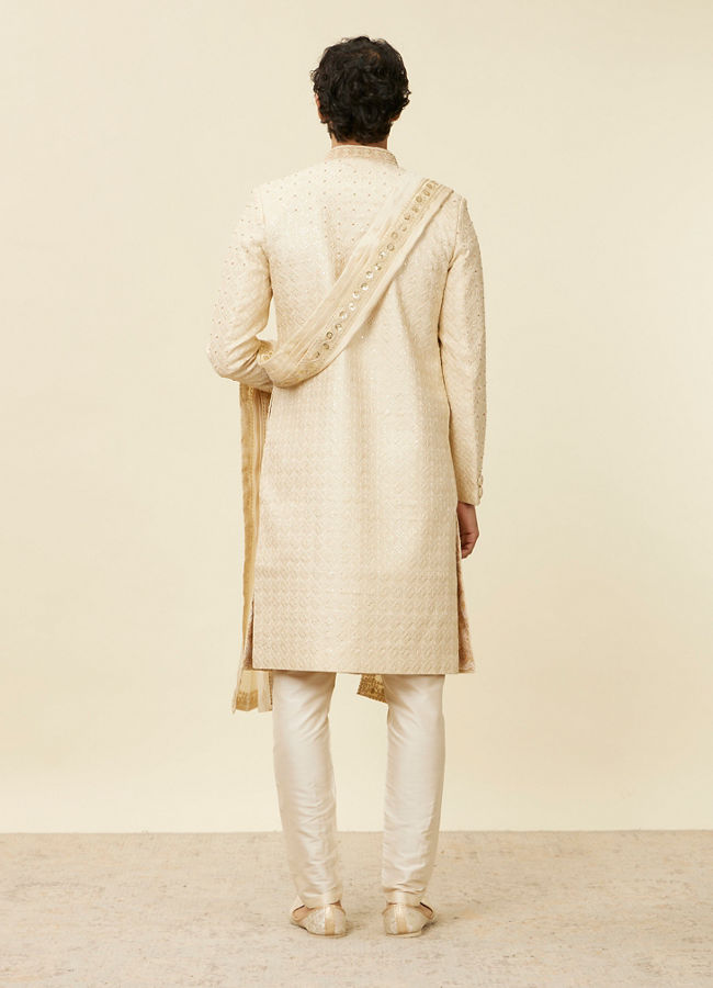 Manyavar Men Sand Beige Sequinned Sherwani Set