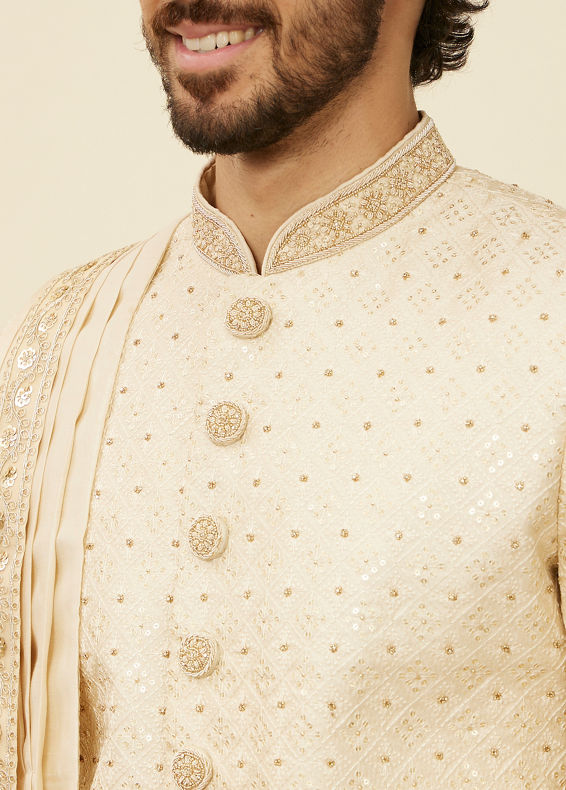 Manyavar Men Sand Beige Sequinned Sherwani Set