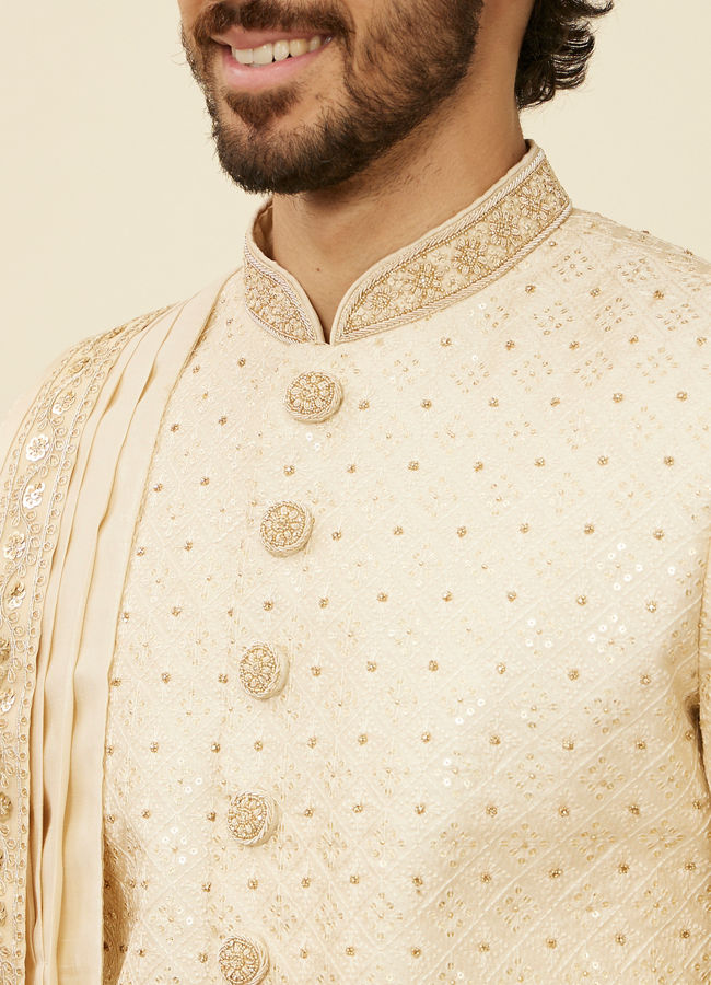 Manyavar Men Sand Beige Sequinned Sherwani Set image number 1