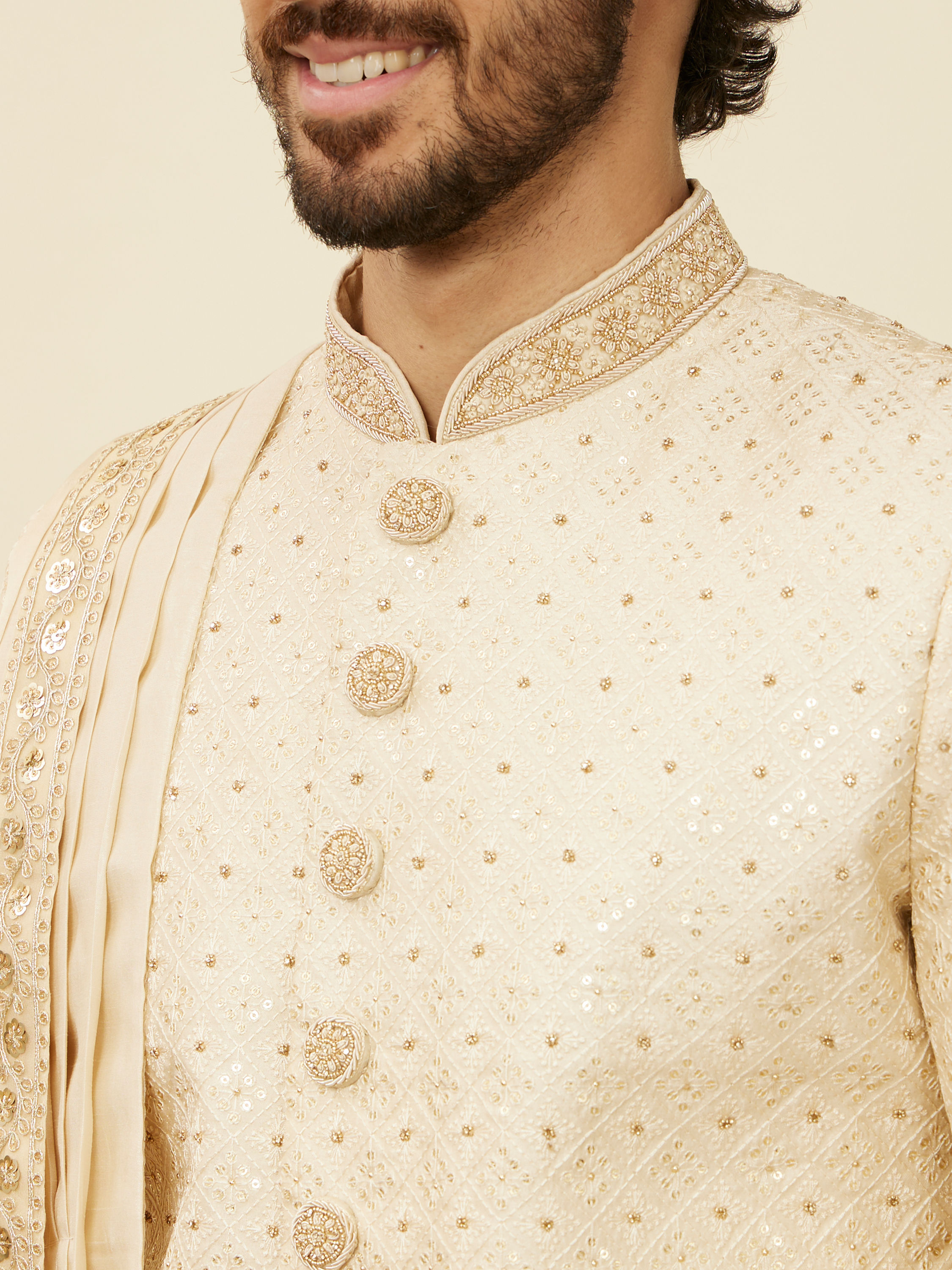 Manyavar Men Sand Beige Sequinned Sherwani Set