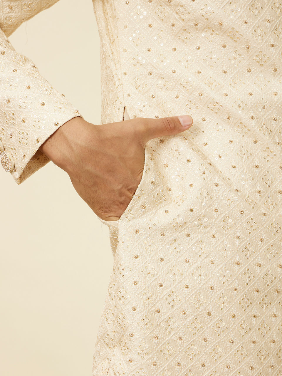 Manyavar Men Sand Beige Sequinned Sherwani Set