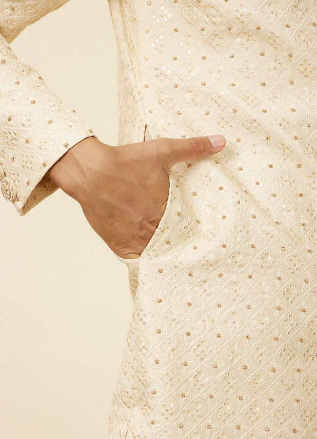 Manyavar Men Sand Beige Sequinned Sherwani Set