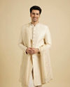 Baby Pink Grid Patterned Sherwani Set with Sequin Work
