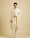 Manyavar Men Baby Pink Grid Patterned Sherwani Set with Sequin Work