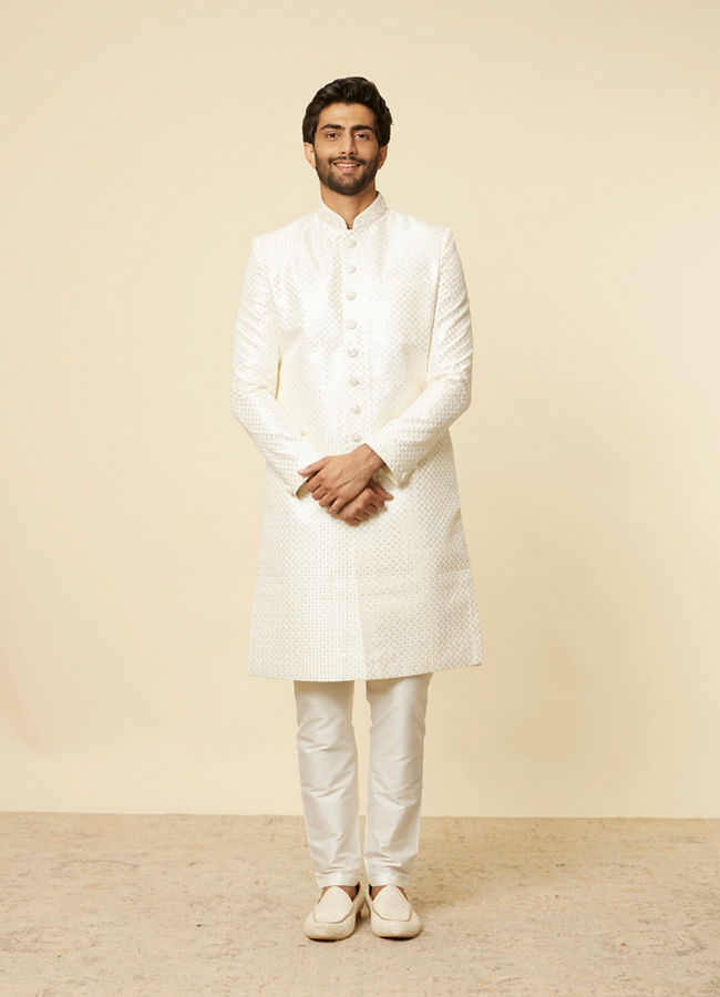 Manyavar Men Warm White Sequined Sherwani Set