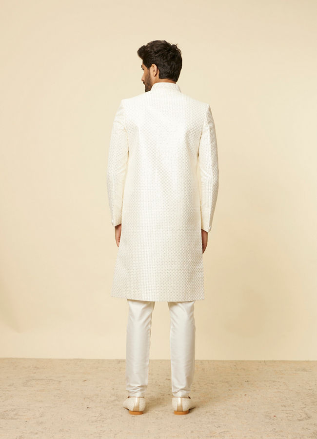 Manyavar Men Warm White Sequined Sherwani Set