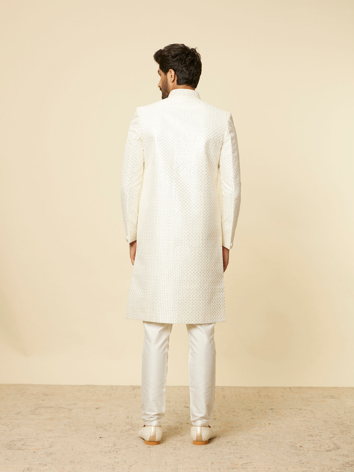 Manyavar Men Warm White Sequined Sherwani Set