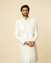 Manyavar Men Warm White Sequined Sherwani Set