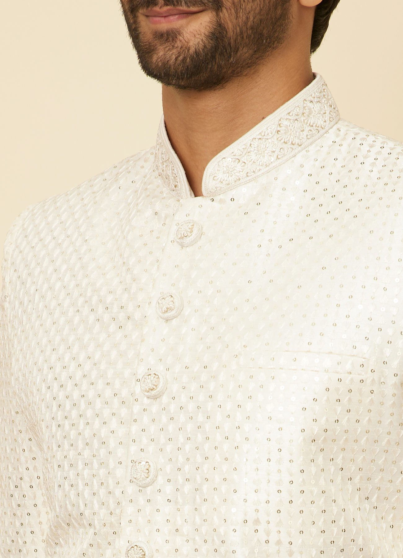 Manyavar Men Warm White Sequined Sherwani Set