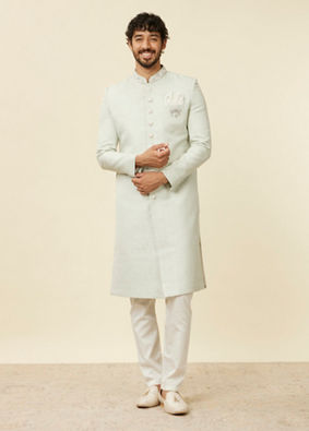 alt message - Manyavar Men Light Mid Green Achkan Style Sherwani Set image number 2