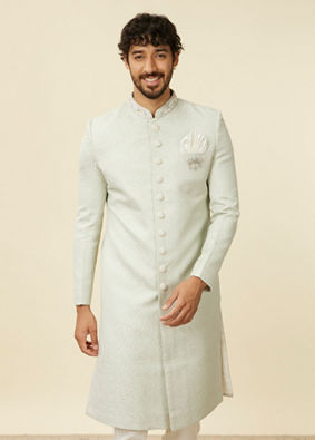 alt message - Manyavar Men Light Mid Green Achkan Style Sherwani Set image number 0