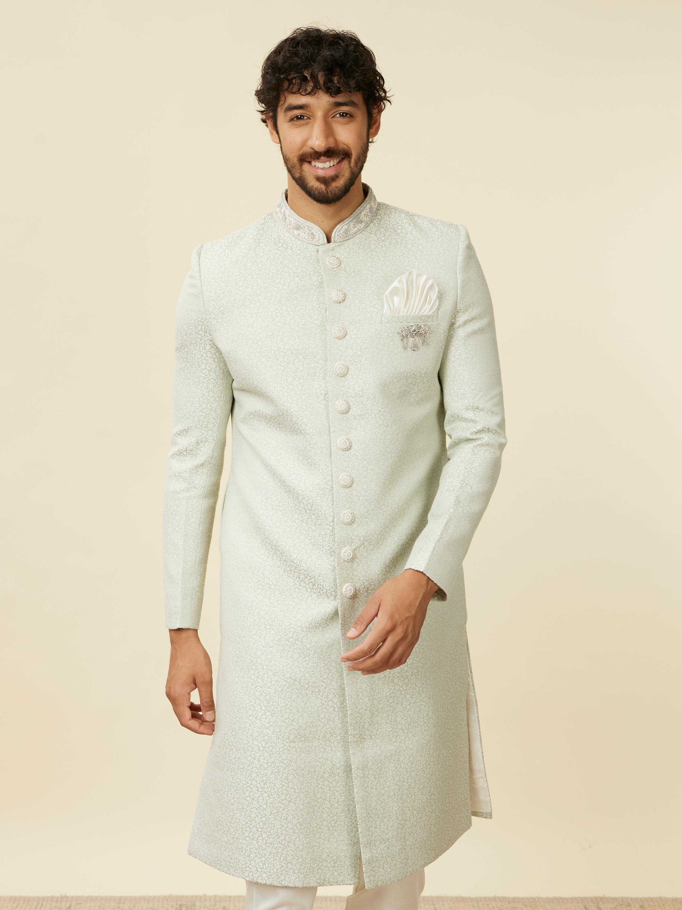 Manyavar Men Light Mid Green Achkan Style Sherwani Set