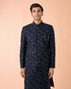 Manyavar Men Velvet Royalty Blue Sherwani