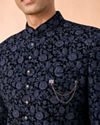 Manyavar Men Velvet Royalty Blue Sherwani