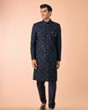 Manyavar Men Velvet Royalty Blue Sherwani