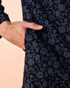 Manyavar Men Velvet Royalty Blue Sherwani