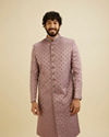 Bright Lilac Floral Buta Patterned Sherwani Set with Rhinestone Work