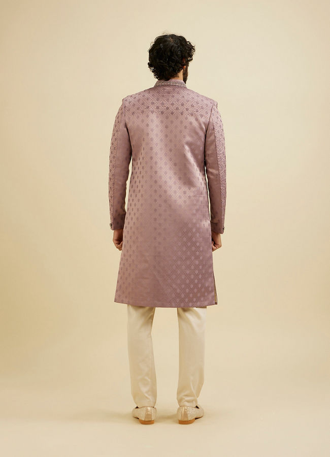 Manyavar Men Bright Lilac Floral Buta Patterned Sherwani Set with Rhinestone Work