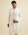 Manyavar Men White Buta Jaal Patterned Sherwani Set image number 0