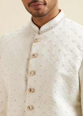 Manyavar Men White Buta Jaal Patterned Sherwani Set image number 1