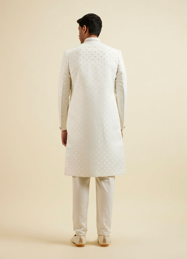 Manyavar Men White Buta Jaal Patterned Sherwani Set image number 4