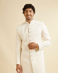 Manyavar Men Warm White Diamond Buta Patterned Sherwani Set