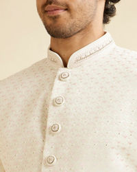 Manyavar Men Warm White Diamond Buta Patterned Sherwani Set