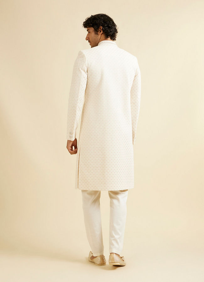 Manyavar Men Warm White Diamond Buta Patterned Sherwani Set