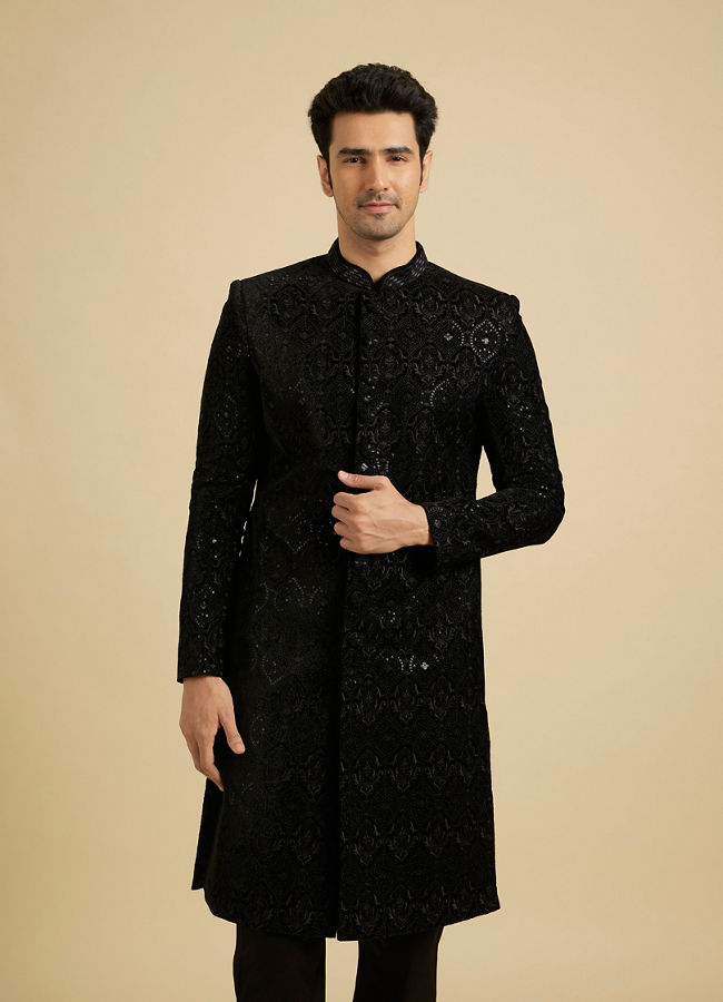 Manyavar Men Blue Velvet Charm Sherwani image number 0