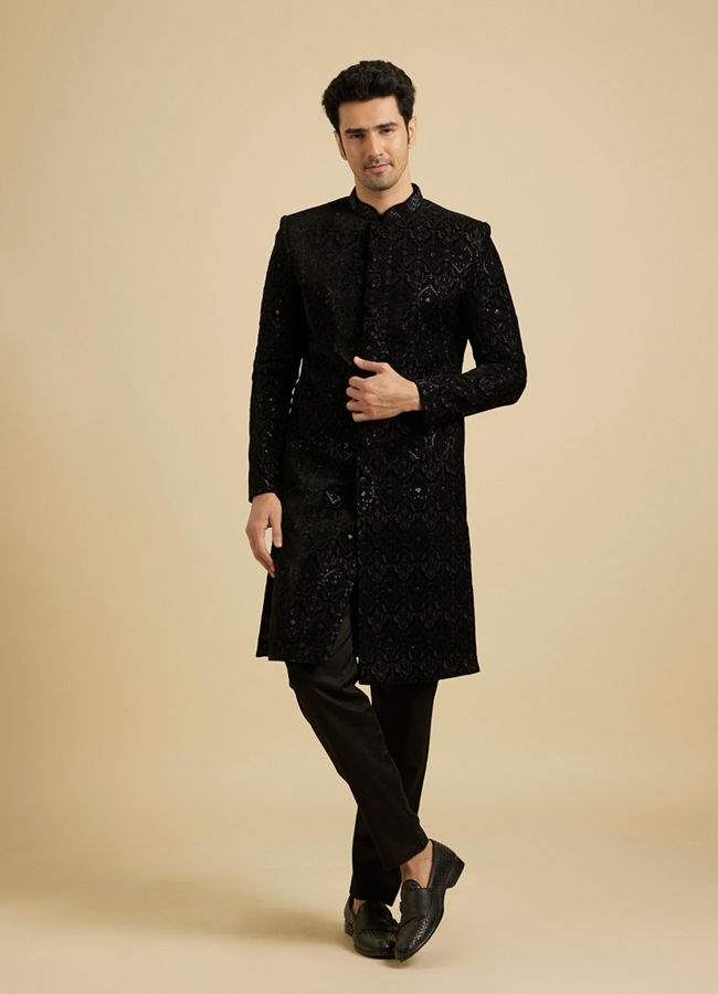 Manyavar Men Blue Velvet Charm Sherwani